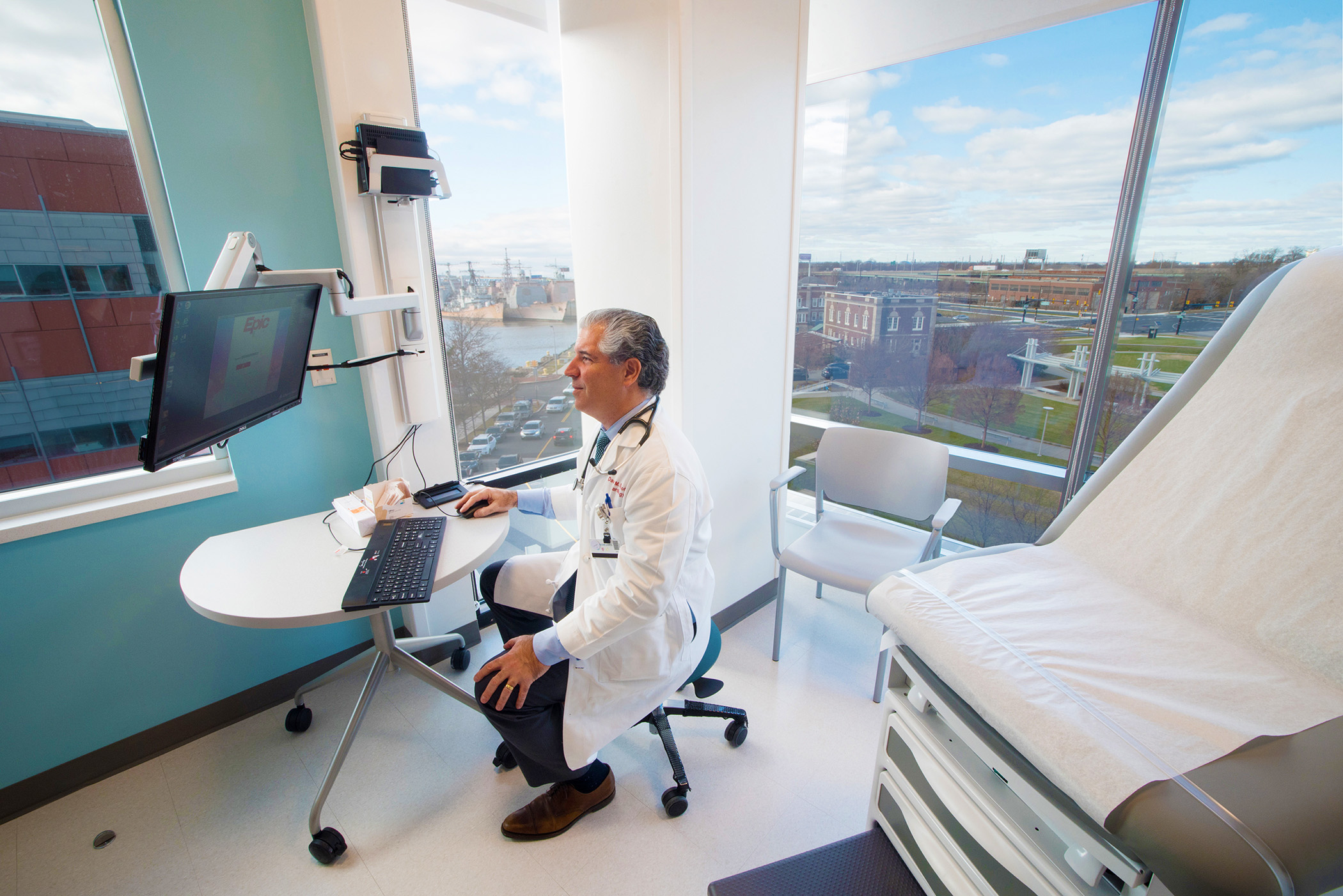 Physician in patient room