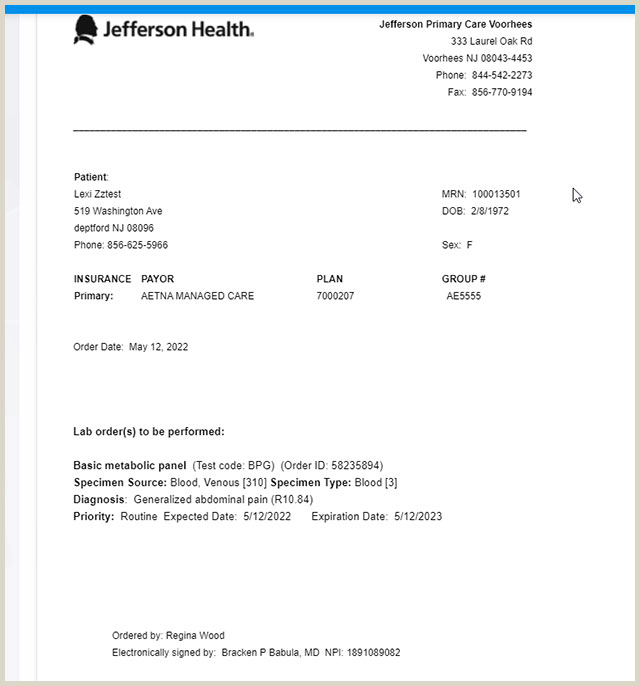 MyJeffersonHealth Lab Requisitions Jefferson Health